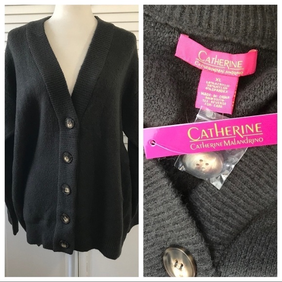 CATHERINE MALANDRINO Gray Button Up V-Neck Cardigan Size Extra Large - Picture 9 of 9